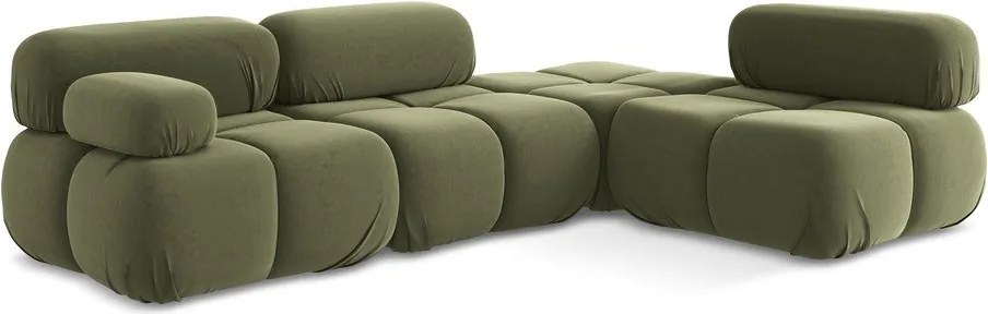 Divano angolare componibile verde chiaro (con penisola a destra) con rivestimento in velluto Lokua – Makamii