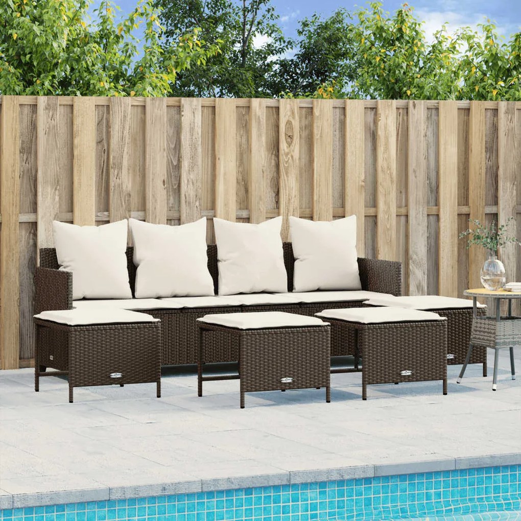 Set divano da giardino 5 pz con cuscini marrone in polyrattan