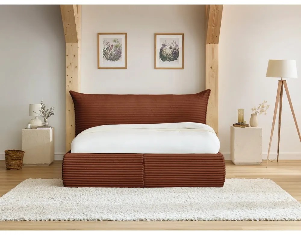 Letto matrimoniale color mattone imbottito con spazio contenitivo con griglia inclusa 160x200 cm Jade – Bobochic Paris