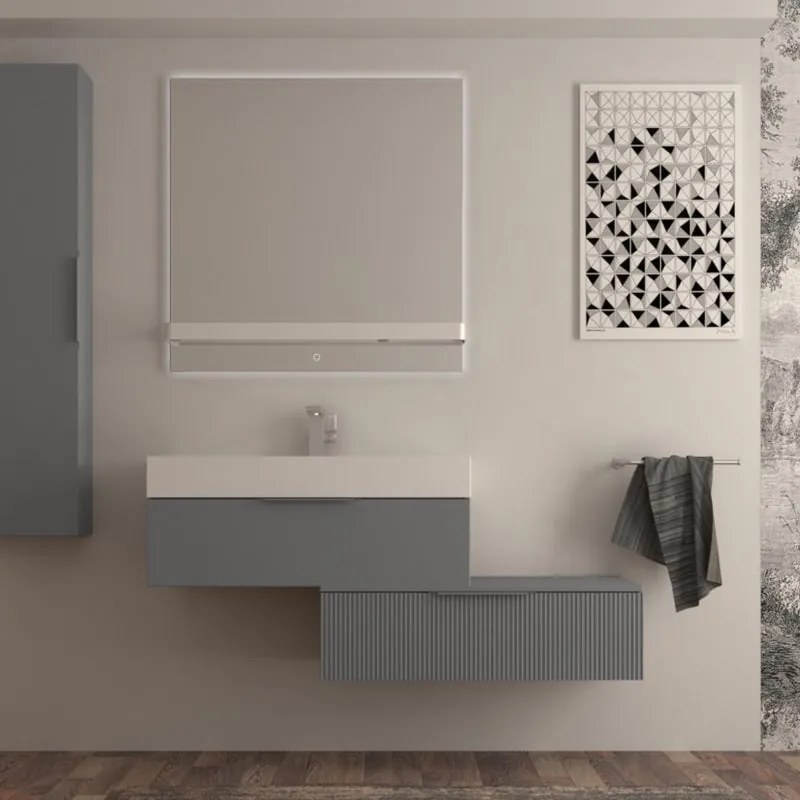 Mobile da bagno sospeso sotto lavabo Modula di BADEN HAUS L 90 x H 25 x P 44 cm grigio nuvola  opaco, 1 cassetto