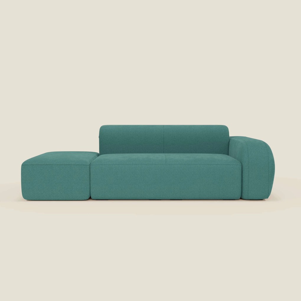 BonBon Divano modulare componibile – Composizione con pouf terminale in tessuto smacchiabile T23 verde acqua