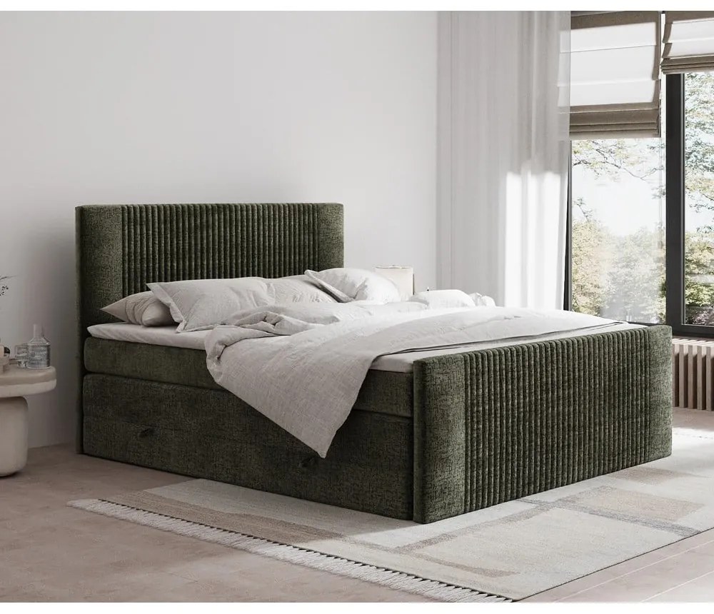 Letto boxspring verde scuro con contenitore 180x200 cm Bergamo – Maison de Rêve