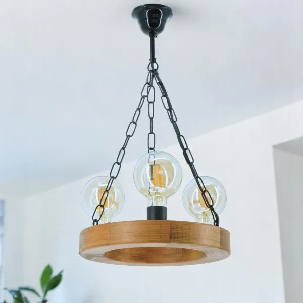 Lampadario a sospensione con catena IOS 3xE27/60W/230V diametro 30 cm faggio