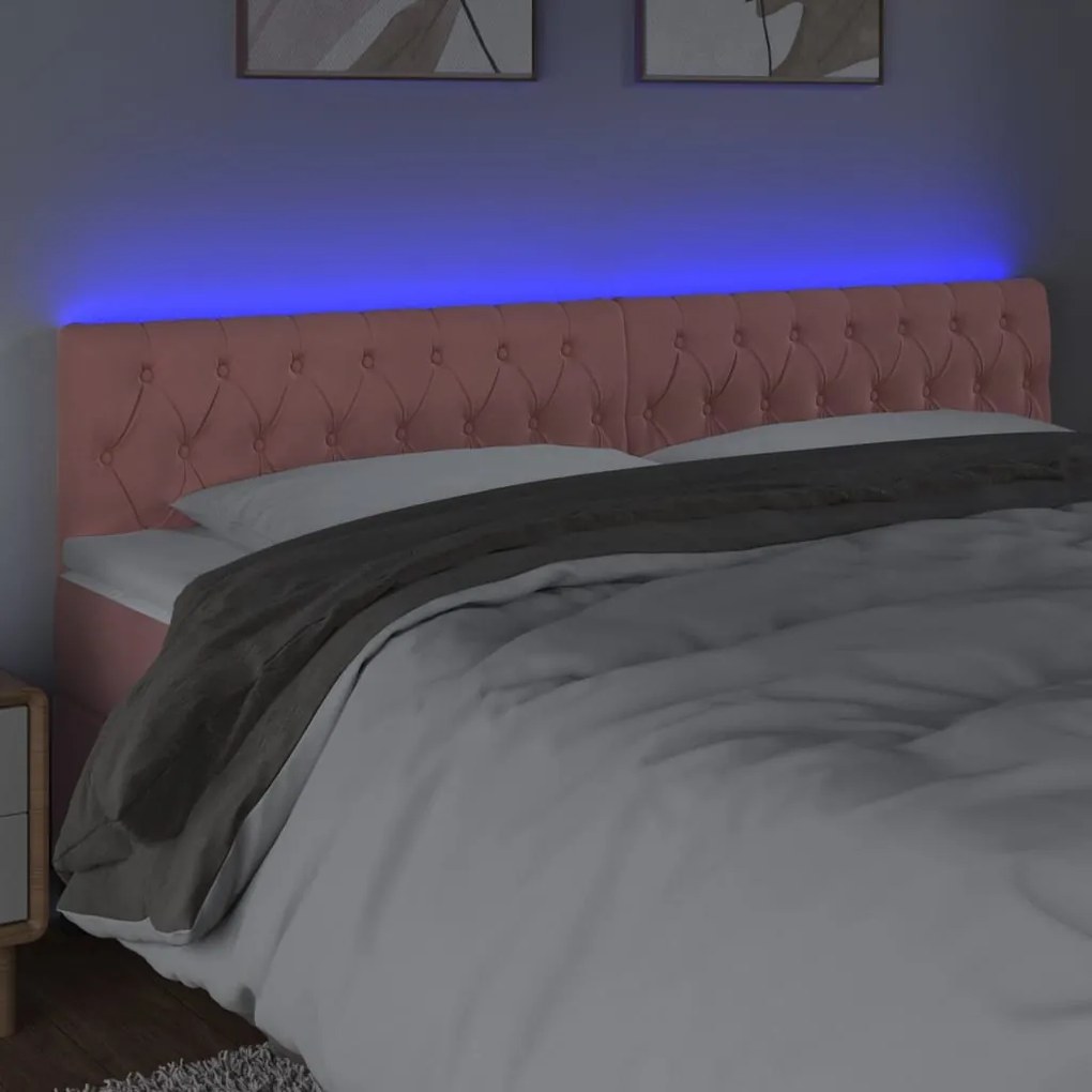 Testiera a led rosa 180x7x78/88 cm in velluto
