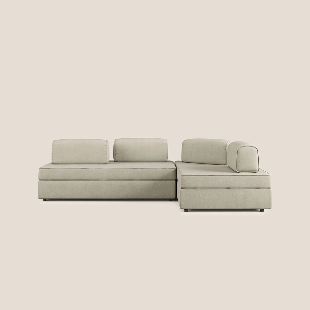 Liberty divano angolare con pouf estraibile e schienali movibili in tessuto morbido impermeabile T02 panna