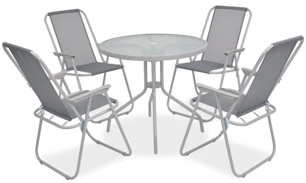 Set da pranzo da giardino 6 pz in acciaio e textilene grigio