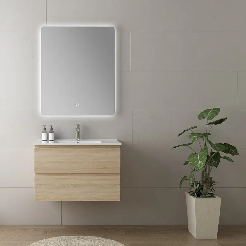 Kamalu - Mobile bagno 80 cm lavabo integrato legno chiaro | KAM-HR80