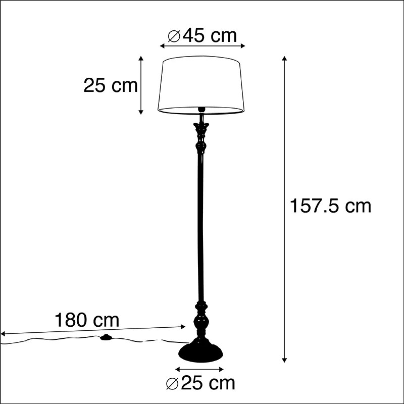 Lampada da terra nera con paralume in lino bianco 45 cm - Classico