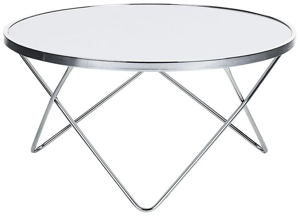 Tavolino da caffè vetro bianco e argento ⌀ 80 cm MERIDIAN II Beliani