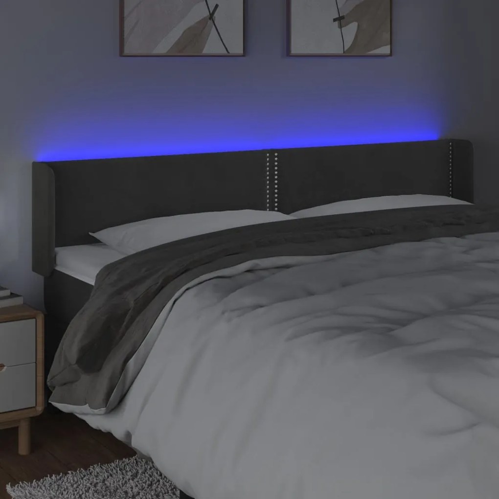 Testiera a led grigio scuro 183x16x78/88 cm in velluto