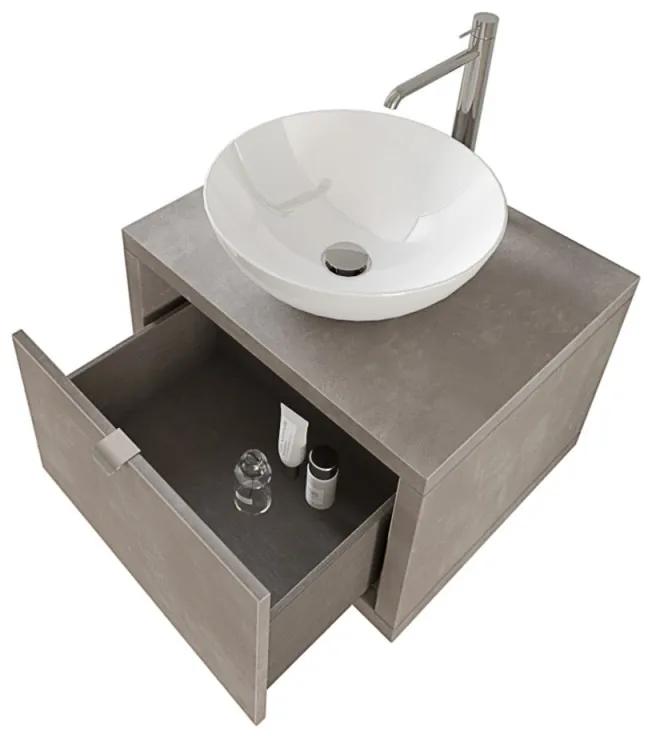 Mobiletto bagno sospeso 60 cm Master grigio cemento con lavabo appoggio e specchio