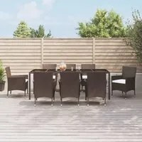 Set da Pranzo da Giardino 9pz con Cuscini Marrone in Polyrattan