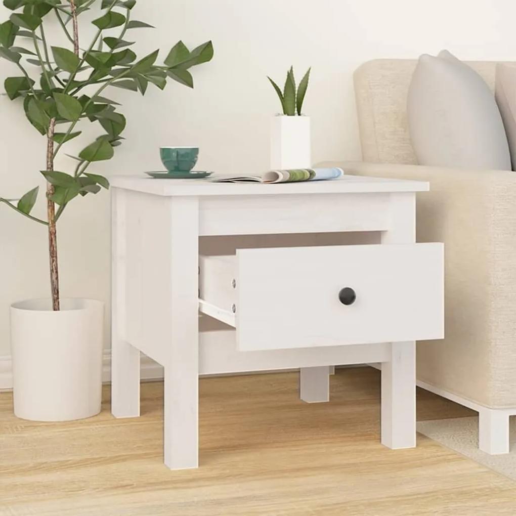Tavolino bianco 40x40x39 cm legno massello di pino