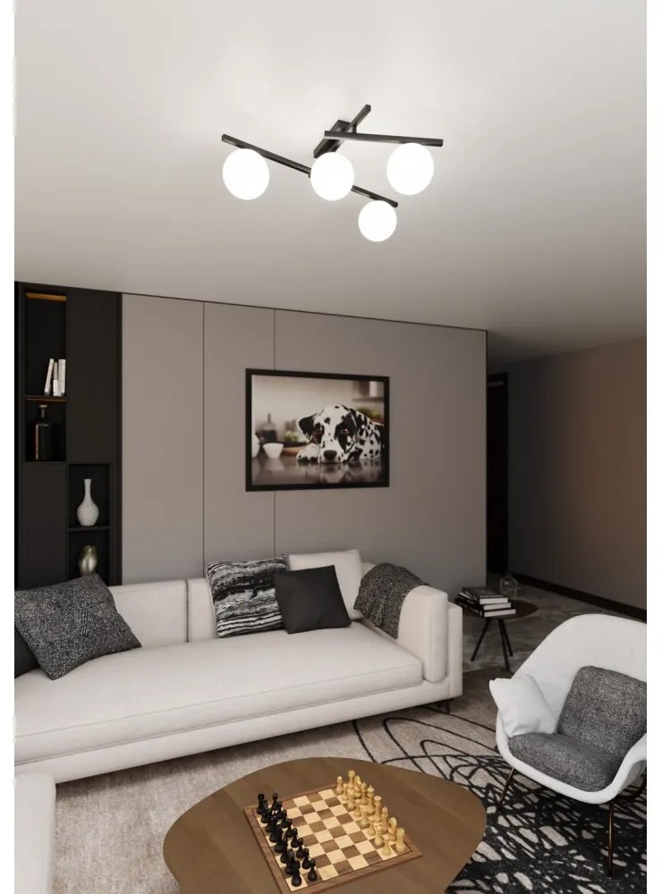 Lampadario da Soffitto in Acciaio e Vetro SMART 4 Nero 4xE14 Colore delle Sfere Bianco
