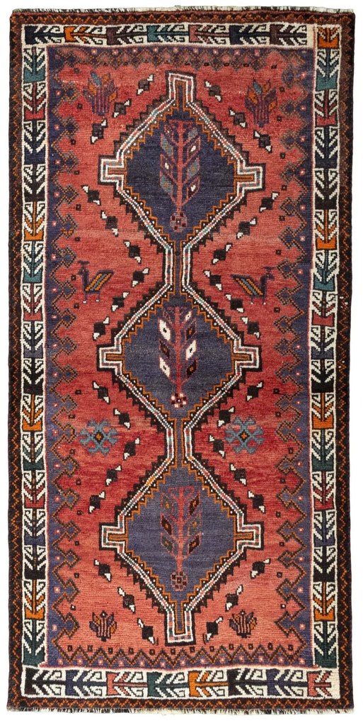 Shiraz Tappeto persiano 100 x 200 Rosso (Iran) Annodato A Mano