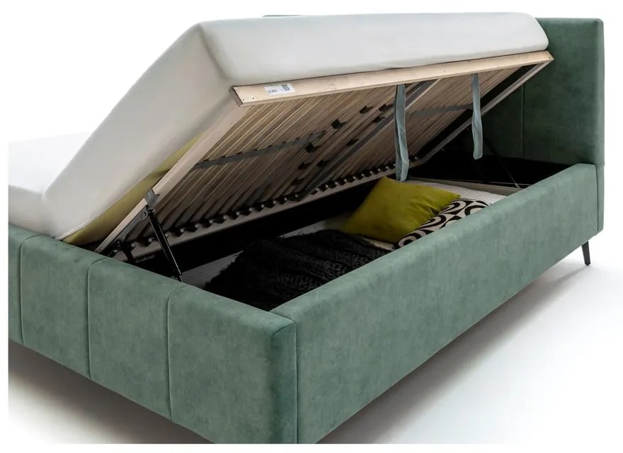 Letto matrimoniale imbottito verde con contenitore con rete inclusa 160x200 cm Lizzano – Meise Möbel