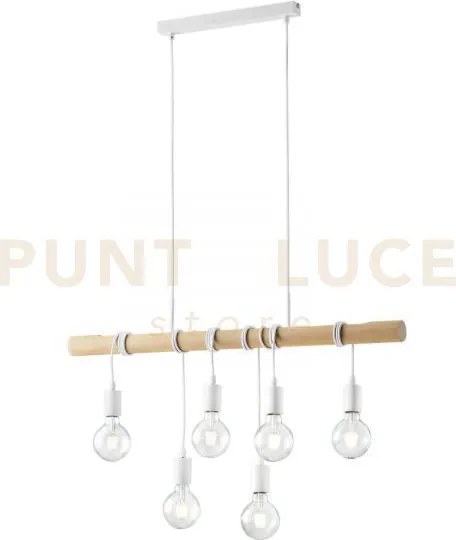 Lampadario a sospensione arizona legno naturale e metallo bianco 6 ...