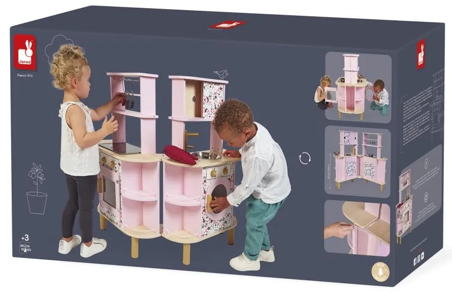 Cucina in legno per bambini double-face con lavatrice - Twist