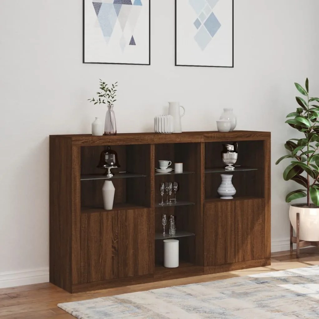 Credenza con luci led rovere marrone 162x37x100 cm