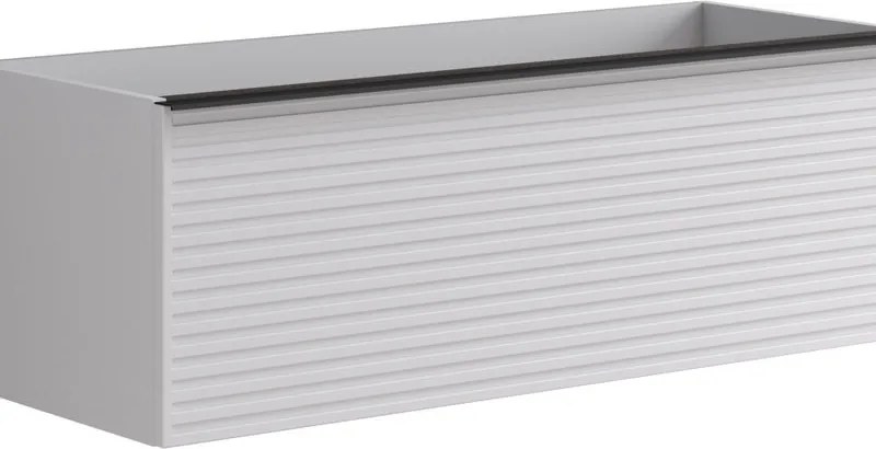 Mobile da bagno sospeso sotto lavabo Pixel 2 cassetti stripes L 120 x H 40 x P 45.5 cm bianco laccato opaco, con maniglia alluminio nero opaco
