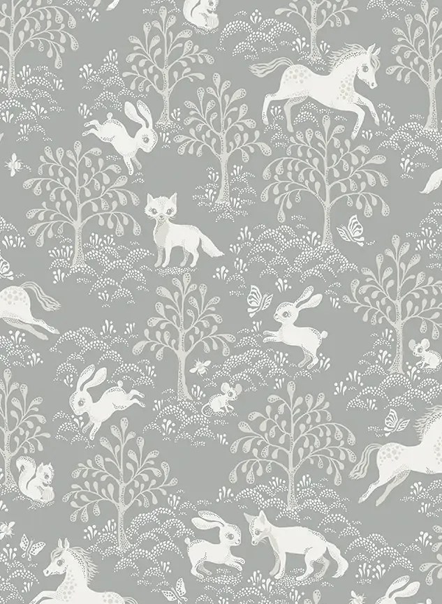 Littlephant Carta da parati Fairytale Fox - Dusty Mid Blue