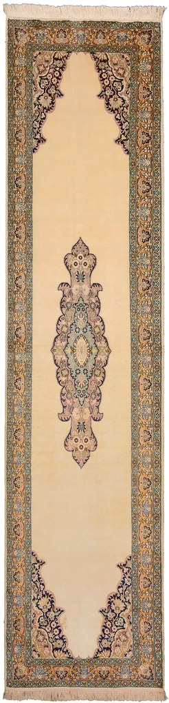 Cashmere Silk Tappeto orientale 330x80 Beige (Indian) Annodato A Mano