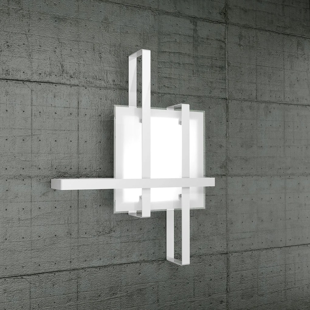 Plafoniera Industrial-Minimal Cross Metallo Bianco Vetro 2 Luci E27 70Cm