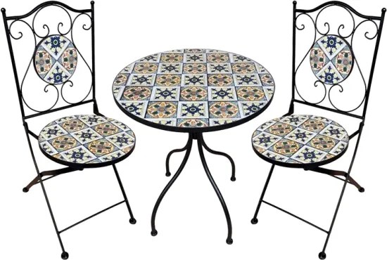 Set Bistrot Tavolo Maioliche D60xH75 Con 2 Sedie Pieghevoli Fiocco