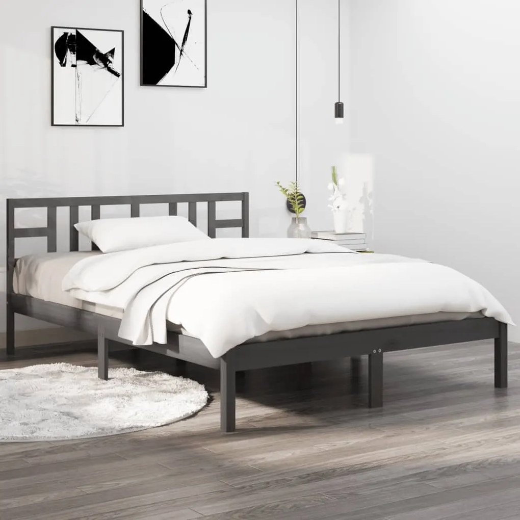 Giroletto Grigio İn Legno Massello 135x190 Cm Double /