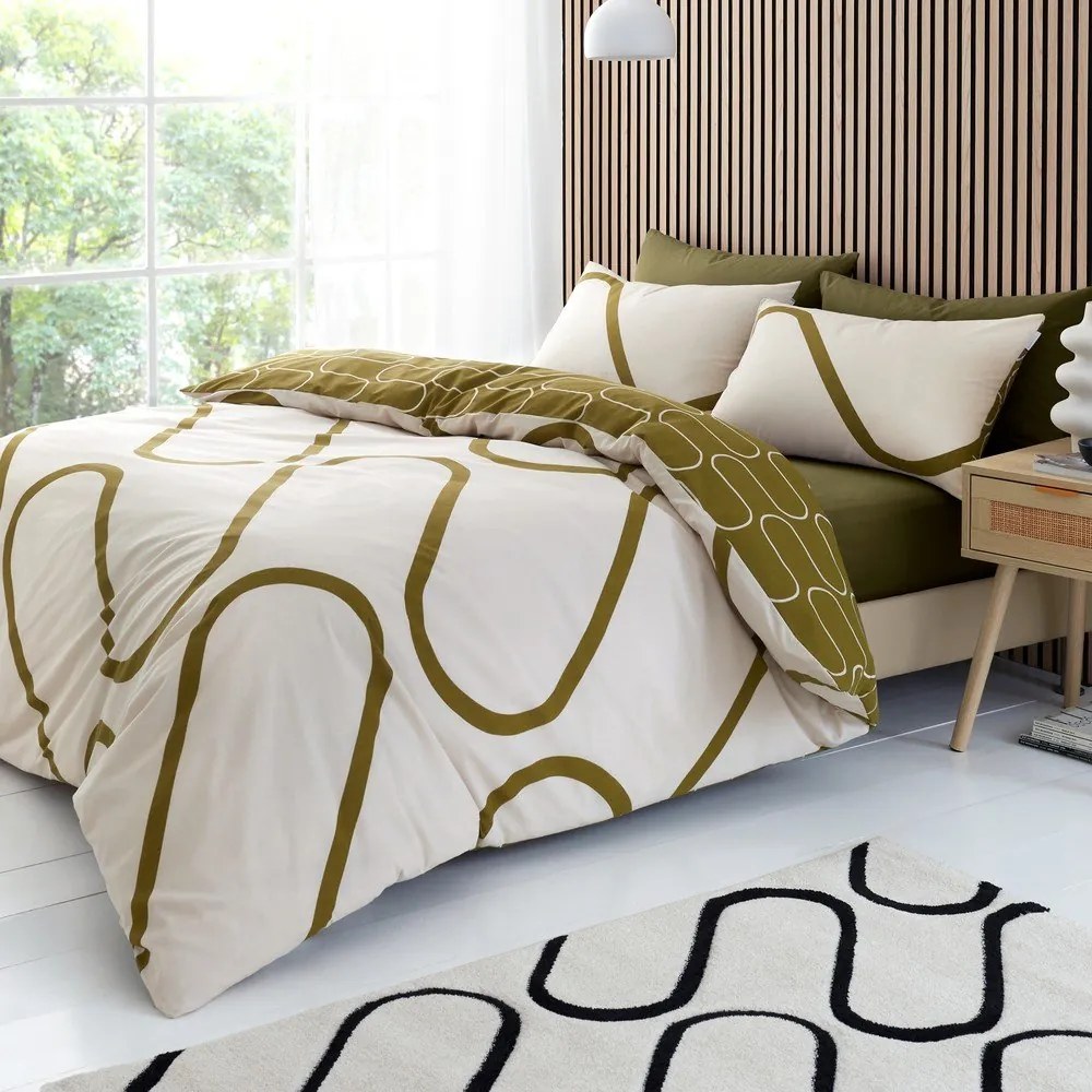 Set copripiumino e federa color kaki e beige per letto singolo 135x200 cm Linear Curve – Catherine Lansfield