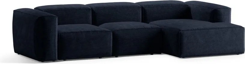 Divano angolare blu scuro (con penisola a destra/con chaise lounge) con rivestimento in velluto a coste Bergamo – Cosmopolitan Design