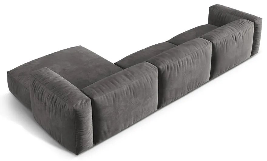Divano angolare componibile grigio (con penisola a destra/con chaise lounge) con rivestimento in velluto Martina – Micadoni