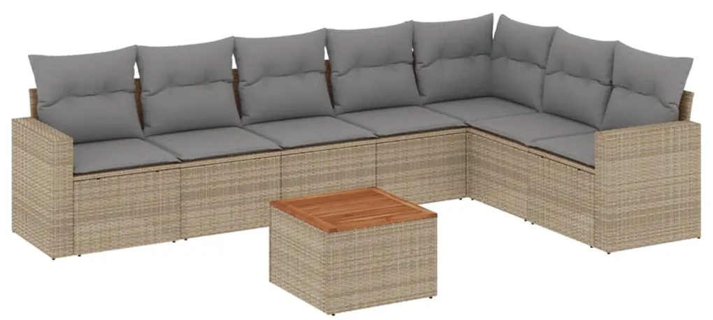 Set divano da giardino 8 pz con cuscini beige misto polyrattan