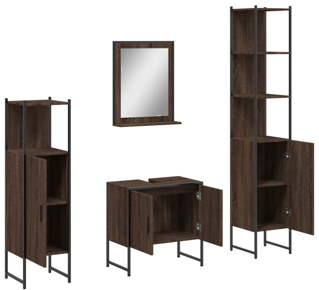 Set mobili da bagno 4 pz rovere marrone in legno multistrato