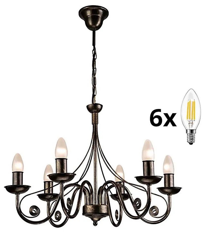 Brilagi - LED Lampadario a sospensione con catena STEFANO 6xE14/40W/230V patina nera