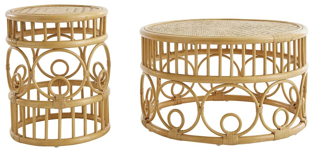 Tavolini da salotto rotondi in rattan e bambù D70 cm e D40 cm (set di 2) SORAYA