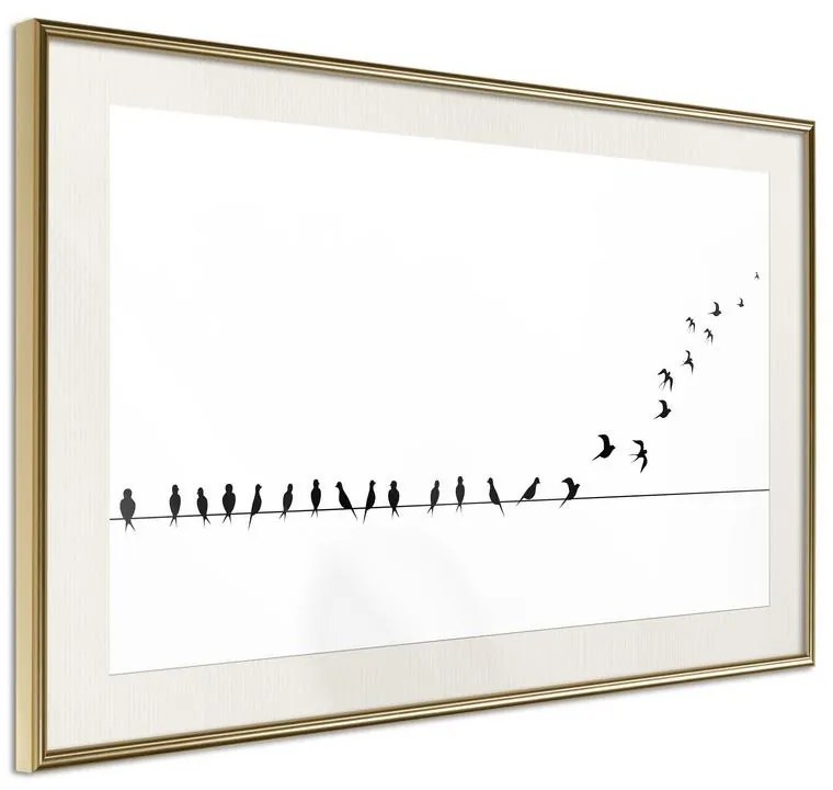 Poster  Birds on a Wire  Cornice Quadri Cornice d'oro con passe-partout, Larghezza x Altezza Home decor 60x40