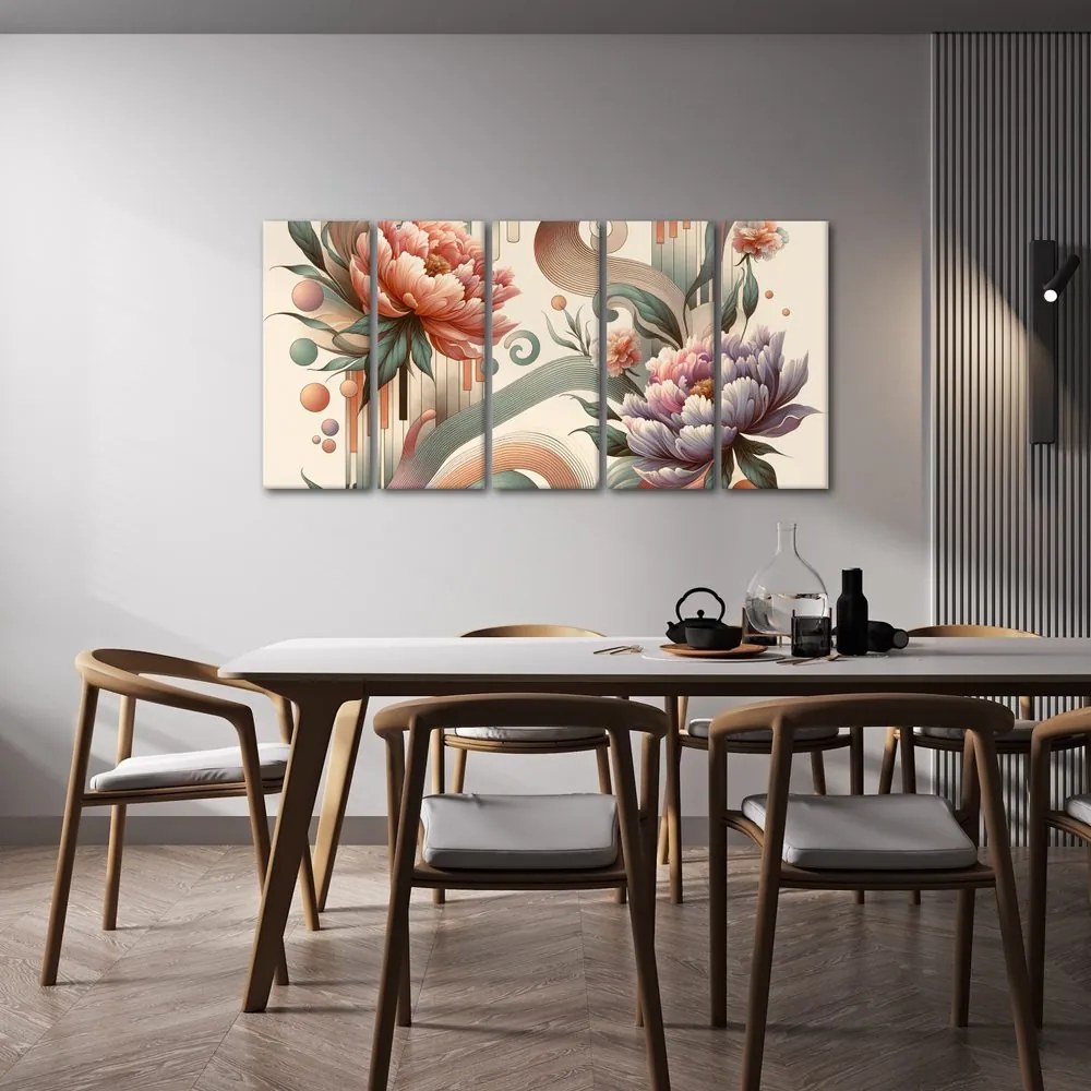 Quadri 5 pezzi – Curve artistiche e fiori