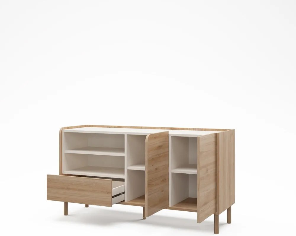 Cassettiera di colore naturale con effetto rovere 141x75,5x44 cm Monza – Marckeric