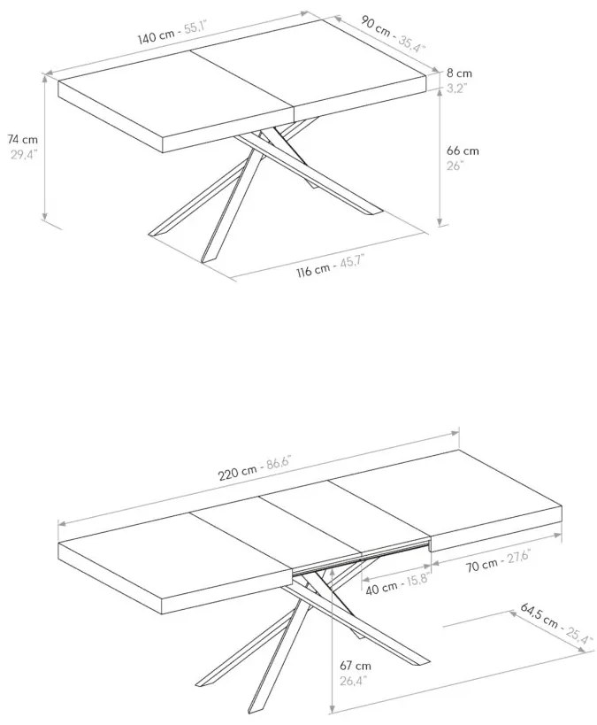 Tavolo FORTE DEI MARMI bianco frassinato allungabile con base antracite 140&#215;90 cm &#8211; 220&#215;90 cm