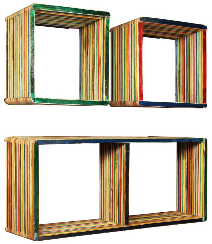Set Di Mensole 3 Pz İn Massello Di Teak Di Recupero Multicolore /