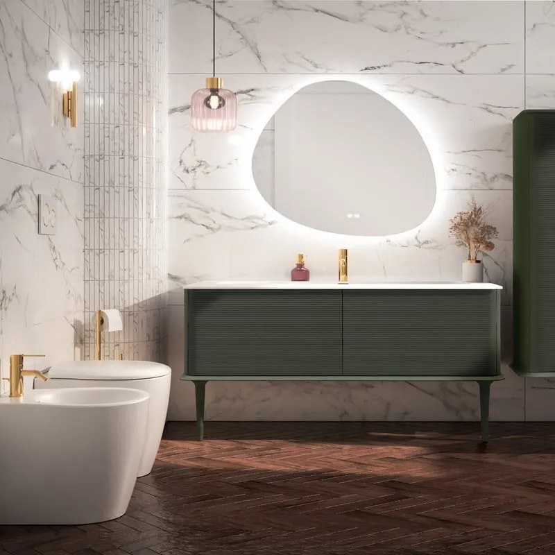Mobile da bagno sospeso sotto lavabo Bohemia L 144 x H 42 x P 50 cm verde laccato opaco, 2 cassetti BADEN HAUS