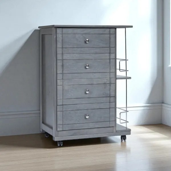 Carrello da cucina GIADA con 4 cassetti e portabottiglie Grigio