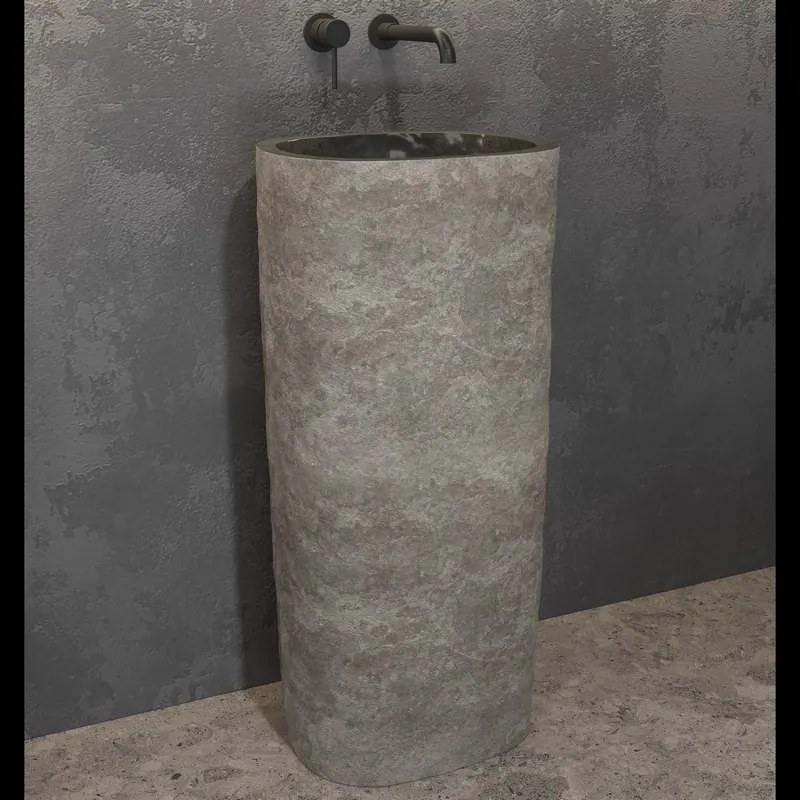Lavabo da terra in pietra naturale grigia altezza 90 cm | - KAMALU
