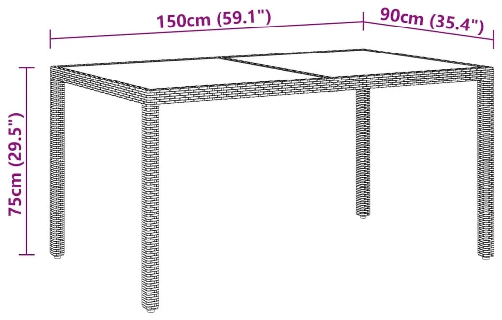 Set da Pranzo Giardino 7 pz Polyrattan e Vetro Temperato Grigio