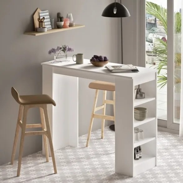 Tavolo Da Cucina Alto Con Ripiani Laterali 120x52x102H Bianco