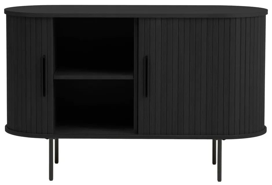 Cassettiera nera con effetto rovere con ante scorrevoli 120x76x45 cm Nola – Unique Furniture