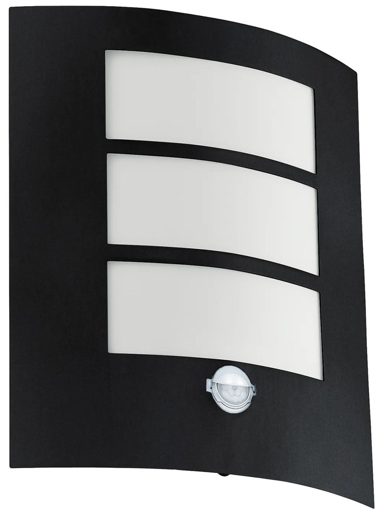 Applique Esterno Sensore Contemp City Metallo Nero Policarbonato Bianco E27