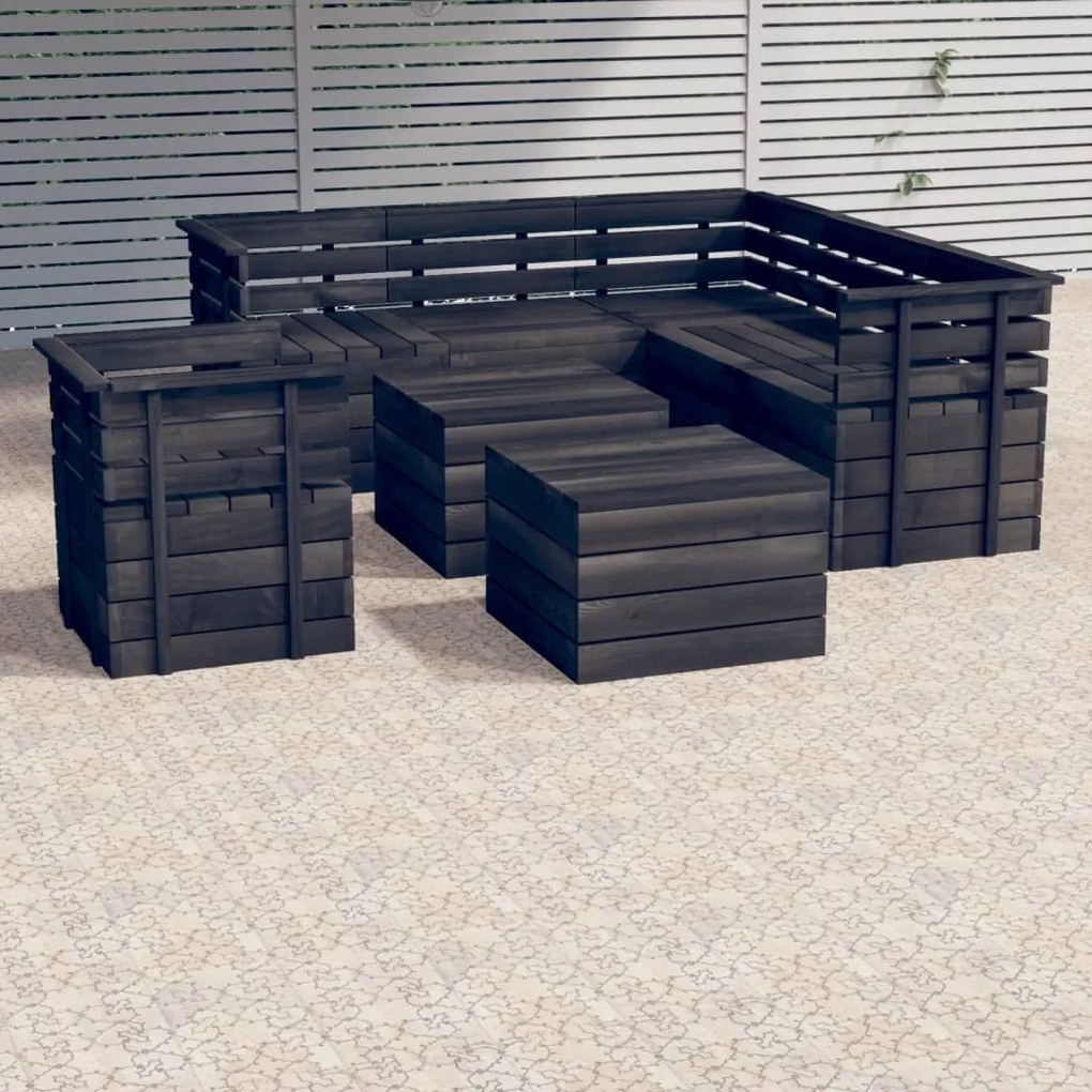 Set divani da giardino su pallet 8 pz legno pino grigio scuro