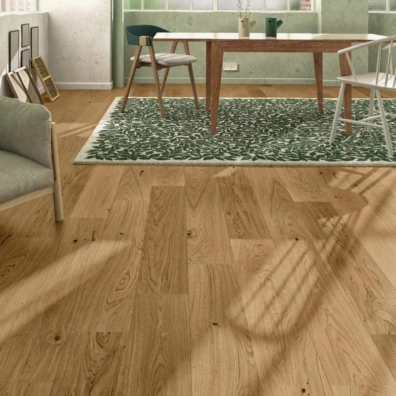 Parquet prefinito intenso XL in rovere verniciato e spazzolato elegance sp. 14/3.3 mm 2.222 m²